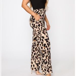NWT Fashion Nova Animal Print Belted Flare Pants